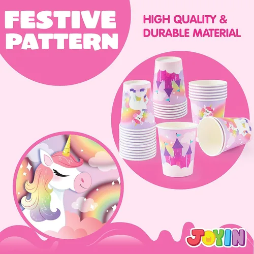 Miniatura 5 de JOYIN 145 piezas de suministros para fiesta de cumpleaños de unicornio con pancarta de unicornio para niñas, juego de vajilla desechable