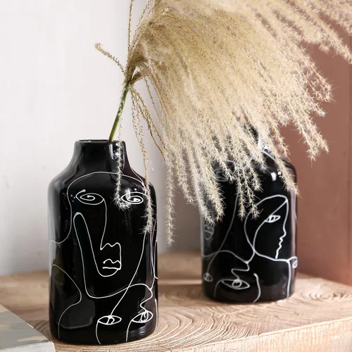 Miniatura 2 de Kimdio - Jarrón de cerámica con diseño de cara irregular, florero decorativo para decoración del hogar, sala de estar, oficina, centro de mesa, mesa