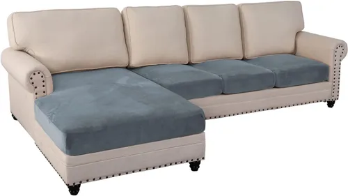 Miniatura 7 de Fundas de cojín de terciopelo elástico de 3 piezas para sofá en forma de L, funda de diván, protector de muebles para sofá seccional Negro