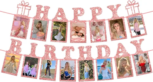 KatchOn, Cartel de feliz cumpleaños de oro rosa con purpurina, grande de 10 pies, premontado, cartel de fotos de feliz cumpleaños para decoraciones