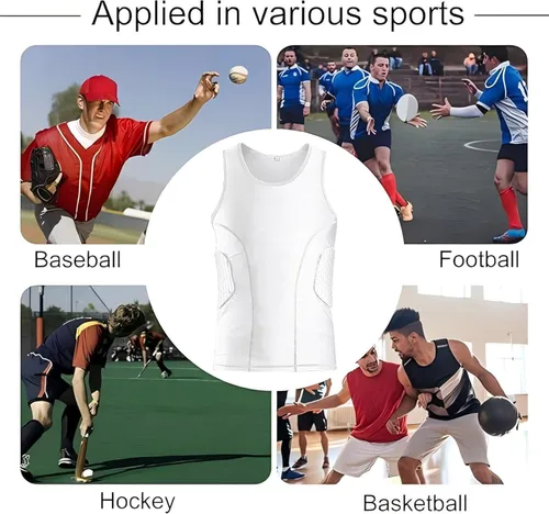 Miniatura 7 de Camiseta de fútbol acolchada para hombre con almohadillas, protector de costillas en el pecho, protección para el esternón, para béisbol y baloncesto