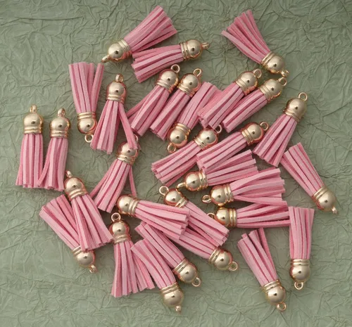 Miniatura 2 de 30 llaveros de cuero con borlas de cuero con agujero dorado para tapas doradas, mini borlas de imitación para hacer joyas, llaveros, aretes