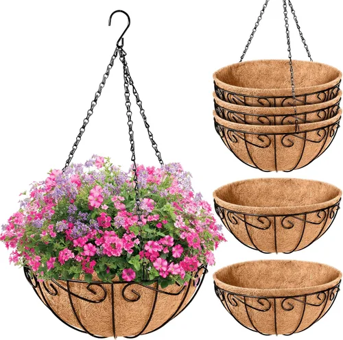 Miniatura 11 de Legigo Paquete de 2 cestas colgantes de metal de 12 pulgadas para plantas al aire libre, macetas colgantes redondas de alambre con forro de fibra