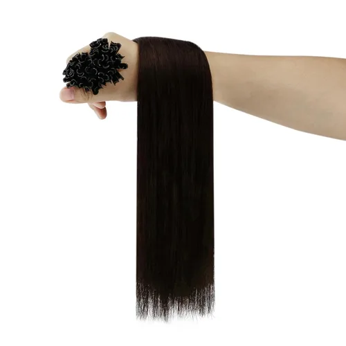 Miniatura 9 de YoungSee Extensiones de cabello humano con punta en U de color marrón oscuro, extensiones de cabello humano con queratina, extensiones de cabello