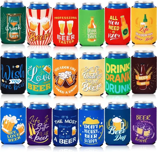Miniatura 20 de 18 fundas plegables para enfriar latas de béisbol Insulated Neoprene, Beer Drink Beverage Can Bottle Cooler Sleeves, Sports Birthday Party