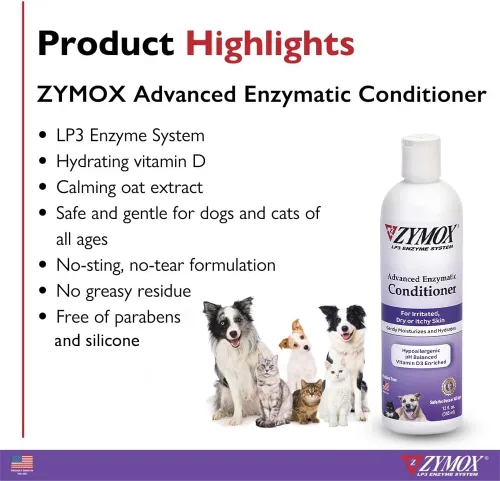 Miniatura 3 de ZYMOX Advanced Enzymatic - Acondicionador sin enjuague, 12 oz. – para mascotas y animales de todas las edades: acondiciona, desenreda, calma e