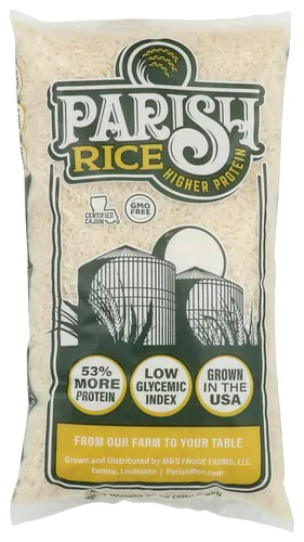 M&S Fruge Farms Arroz blanco parroquial con alto contenido de proteínas con bajo índice glucémico, arroz blanco de grano largo cultivado localmente