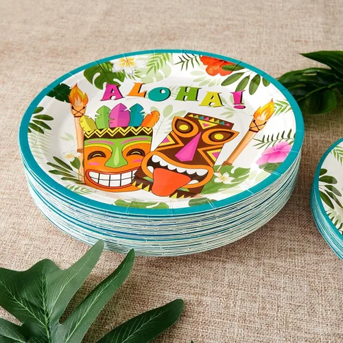 Miniatura 6 de WERNNSAI Aloha Luau - Platos y servilletas – Sirve 50 chuchillos 100 piezas hawaiano tropical Tiki suministros de fiesta desechables juego