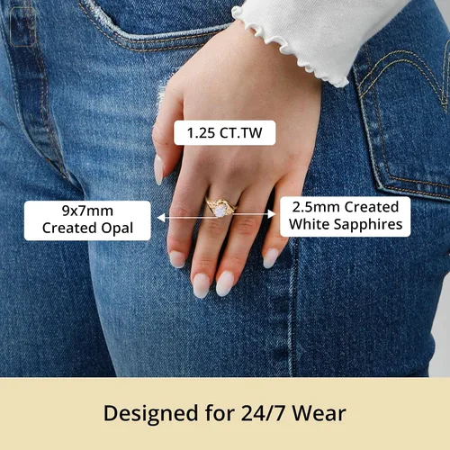 Miniatura 3 de MAX + STONE Gemstone Oval Sunburst Halo Ring for Women in 10k White or Yellow Gold with Created White Sapphire and Birthstone Anniversary Ring
