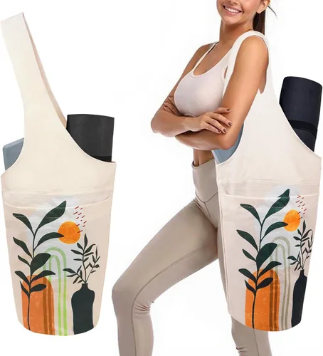 Miniatura 13 de Bolsa para esterilla de yoga para mujeres con bolsillo grande lateral, duradera de lino, bolsa de gimnasio para entrenamiento, almacenamiento