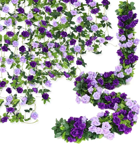 Miniatura 12 de Floweroyal Paquete de 2 guirnaldas de flores artificiales de 15.8 pies, flores de seda falsas de hiedra rosa para colgar en el arco de boda, fiesta