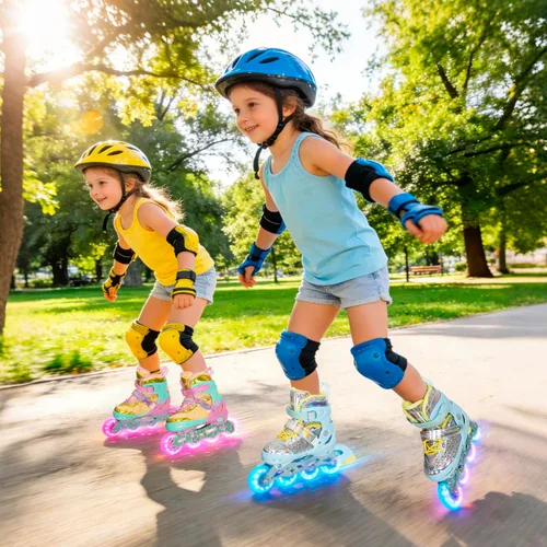 Miniatura 7 de Mammygol Patines en línea para niñas y niños, 4 tamaños ajustables para niñas de 3 a 12 años con ruedas iluminadas y protección de seguridad, regalo