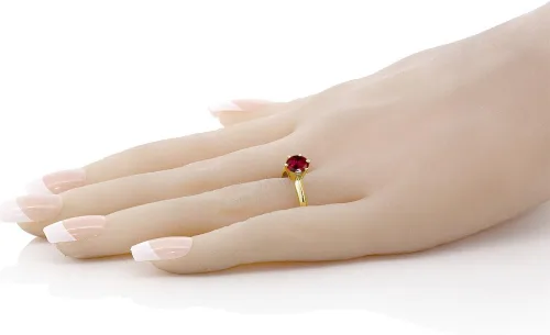 Miniatura 3 de Anillo de compromiso solitario con piedra preciosa redonda de oro amarillo de 14 quilates de 0.236 in para mujer Ajuste clásico de 6 puntas