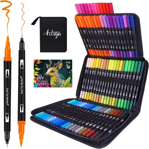 Artugn - Plumones de doble punta para libros de colorear para adultos, juego de 72 colores con punta fina y de pincel, marcadores para diario,