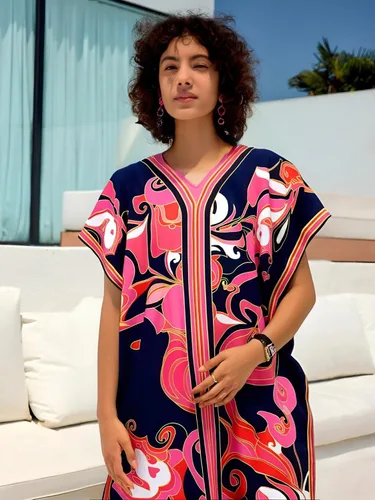 Miniatura 7 de Cashew Flower Silk Caftan Women Vneck beach Cover up Caftans Loose Plus Size Floral Print Side Split Kaftan Dresses