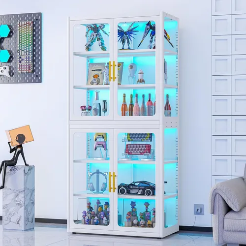 Miniatura 21 de PAOFIN Vitrina de Exhibición con Cerradura de 47" de Alto con Puerta de Vidrio, Gabinetes de Metal con 3 Estantes Ajustables, Gabinete Vitrina