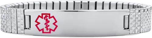 Miniatura 10 de Bling Jewelry Pulsera unisex personalizada de identificación médica de identificación médica para mujeres y adolescentes, acero inoxidable