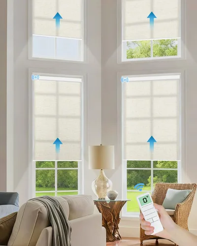 Miniatura 23 de Tokblind Persianas enrollables motorizadas de filtrado de luz con control remoto, persianas inteligentes para ventanas compatibles con Alexa Google