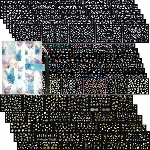 Miniatura 10 de 20 hojas de calcomanías de uñas 3D, diseño de oro/diamante, lujosas calcomanías de uñas autoadhesivas con relieve, calcomanías de uñas de flores