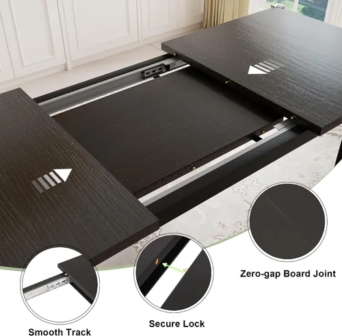 Miniatura 3 de Feonase Juego de mesa de comedor de 5 piezas para 4-8 personas, juego de mesa de cocina grande extensible de 63 pulgadas con 2 bancos y 2 taburetes