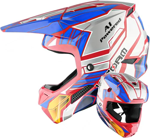 Miniatura 19 de 1Storm Casco de motocross juvenil ATV BMX Dirt Bike Go Kart Skate para niños, multideportes, adolescente, blanco brillante + gafas + guantes Paquete