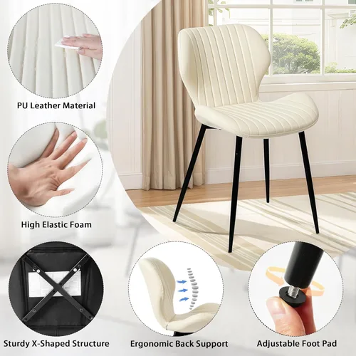 Miniatura 4 de CangLong Juego de 2 sillas de comedor, sillas de comedor de piel sintética con cómodo asiento y respaldo copetudos, modernas sillas Kicthen sin Beige