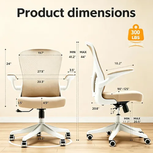 Miniatura 2 de Silla de Oficina Ergonómica con Soporte Lumbar Ajustable y Reposabrazos Abatibles - Silla de Escritorio de Computadora de Respaldo Alto con Cojín