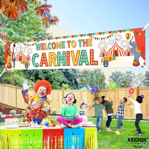 Miniatura 3 de Fondo de bienvenida al carnaval: 120 x 20 pulgadas, pancarta de carnaval para patio, decoraciones de fiesta temática de carnaval, juegos de carnaval