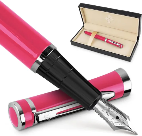 Miniatura 25 de Conjunto de pluma estilográfica Wordsworth & Black, plumín extra fino dorado de 18 quilates, incluye 24 cartuchos de tinta, convertidor de repuesto