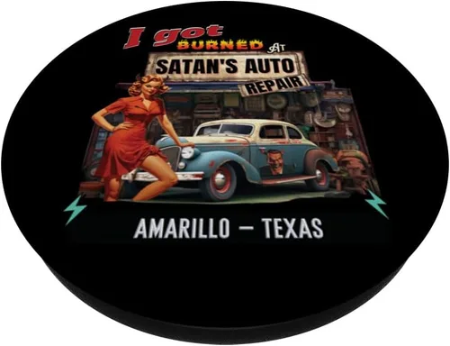 Miniatura 2 de I Got Burned At Satan's Auto Repair Retro Devil AMARILLO PopSockets Standard PopGrip