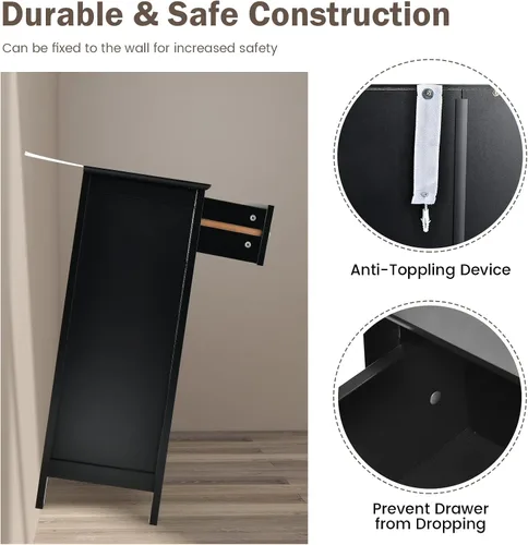 Miniatura 6 de Giantex Armario de almacenamiento de baño con cajón, armario de piso con puertas, estante ajustable, organizador de almacenamiento para entrada
