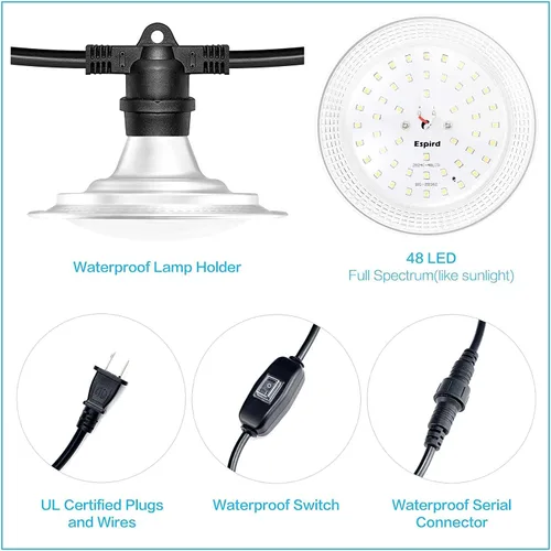 Miniatura 3 de 6 luces LED de crecimiento de plantas con temporizador, cadena de luz de cultivo impermeable para invernadero, espectro completo para sembrar flores