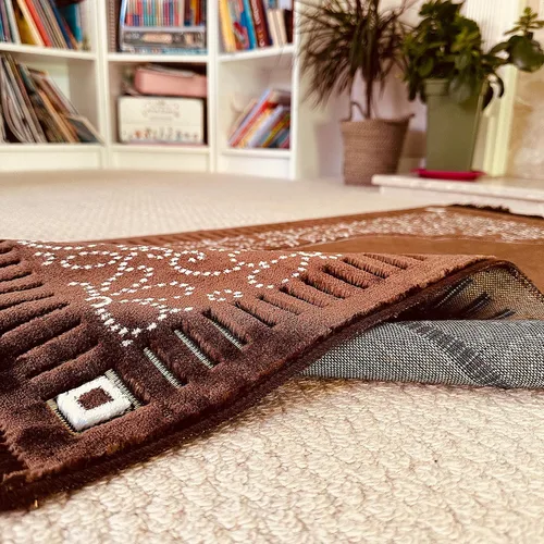 Miniatura 6 de Mihrab - Tapete de oración de terciopelo de lujo con estampado, 26.46 oz, peso Fabricado en Turquía (café)