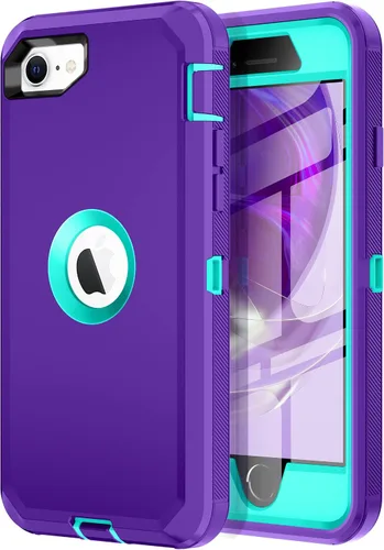 Miniatura 8 de I-HONVA - Carcasa protectora de 3 capas para iPhone SE 2020, protector de pantalla integrado, a prueba de golpes, polvo y caídas, resistente