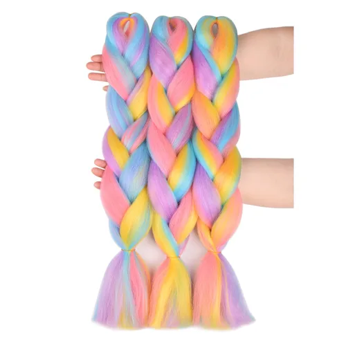 Miniatura 11 de Cabello trenzado ombré (rosa/rosa claro), 3 extensiones de cabello trenzado jumbo para trenzas de caja de 24 pulgadas, sello de agua caliente, suave