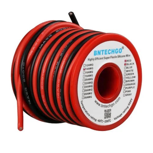 BNTECHGO Carrete de alambre de silicona calibre 14 20 pies rojo y 20 pies negro flexible 14 AWG alambre de cobre estañado trenzado