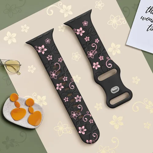 Miniatura 3 de Correas con grabado floral compatibles con Apple Watch Band de 1.49, 1.57, 1.61, 1.65, 1.73, 1.77, 1.92 pulgadas para mujeres, correas deportivas