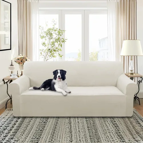 Miniatura 2 de U-NICE HOME Fundas de terciopelo para sofá, fundas elásticas para sofá de 3 cojines, protector de muebles (XL, grande, beige)