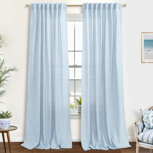 Miniatura 90 de KOUFALL Cortinas de lino azul marino de 84 pulgadas de largo, cortinas transparentes azul oscuro para sala de estar y dormitorio, medianoche