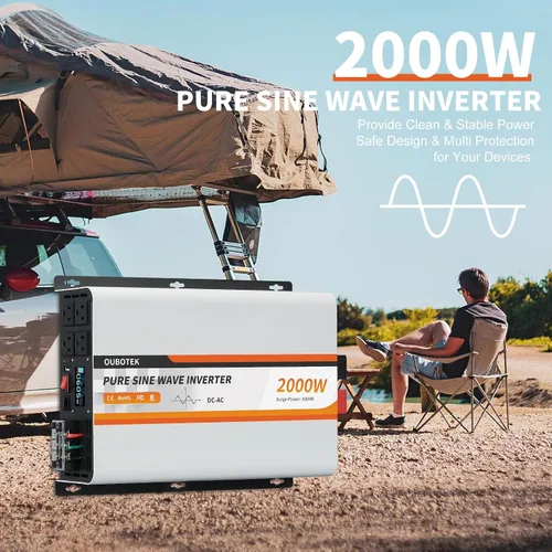 Miniatura 7 de Inversor de onda sinusoidal pura de 2000 W, convertidor de 12 V CC a 120 V CA para vehículos, barco, campamento, sistema solar al aire libre