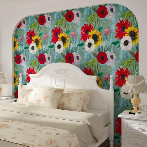 Miniatura 8 de CRE8TIVE Papel tapiz floral floreciente de 24 x 118 pulgadas, papel tapiz azul para despegar y pegar, papel de contacto con flores rojas, blancas