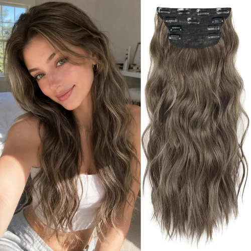 Miniatura 30 de Extensiones de cabello sintético con pinzas, largas y lacias, gruesas, extensiones de cabello natural de fibra de color rubio 613 de doble trama, 20