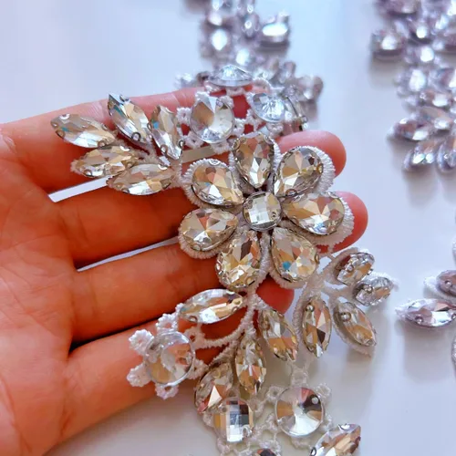 Miniatura 3 de Disfraces de encaje con apliques de cuentas Parches de diamantes de imitación de vidrio blanco Cristales Diseñador DIY Prendas de costura Escenario
