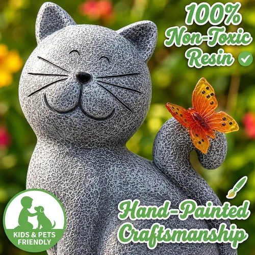 Miniatura 9 de Nacome Estatuas de Gato para Exteriores para Jardín: Decoración Exterior con Mariposa en Liquidación para Arte de Patio, Adornos de Césped, Porche