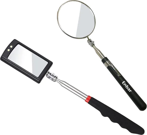 Espejo de inspección telescópico giratorio de 360 grados – Espejo mecánico de coche en un palo con luces y herramienta mecánica extensible para