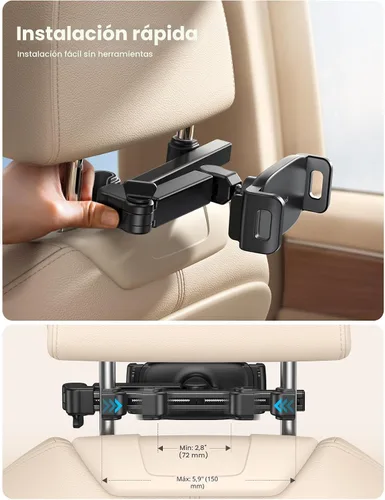 Miniatura 6 de Lamicall Soporte para reposacabezas de tableta para coche - [Brazo extensible 3 en 1] Soporte ajustable para tableta en el coche para asiento