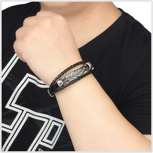 Miniatura 6 de Punk aleación hebilla pulsera pluma cuero pulsera