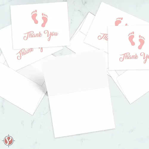 Miniatura 3 de Tarjetas de felicitación de agradecimiento con huella rosa para bebé, baby shower, cumpleaños, invitación, felicitación, celebración, tarjetas