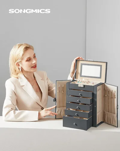 Miniatura 2 de SONGMICS Joyero de 6 niveles joyero con 5 cajones gran capacidad de almacenamiento con espejo bloqueable organizador de almacenamiento de joyas