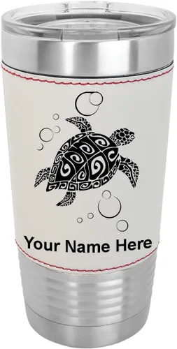LaserGram Vaso aislado al vacío de 20 onzas, tortuga marina hawaiana, grabado personalizado incluido (piel sintética, estilo béisbol)